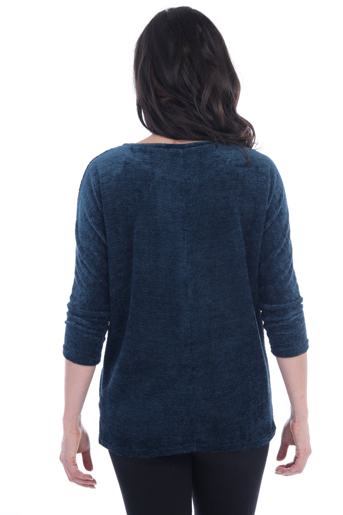 Scoop Neck L/S Chenille Top with Pockets