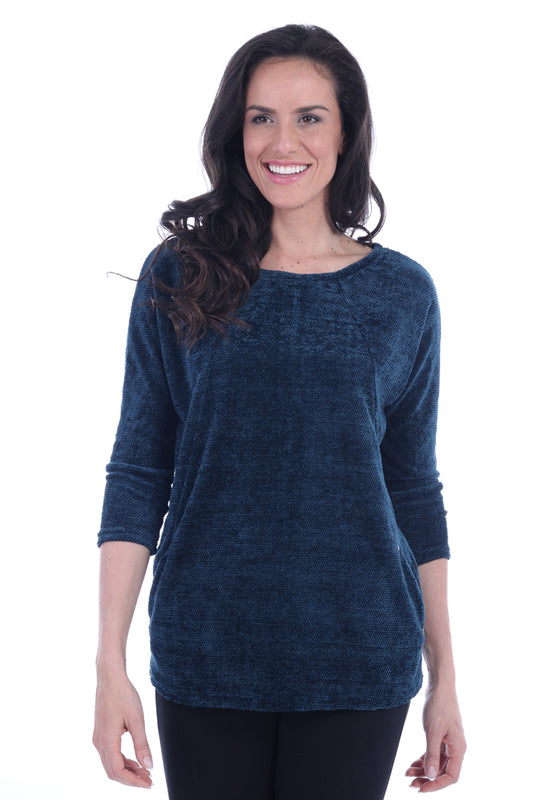 Scoop Neck L/S Chenille Top with Pockets