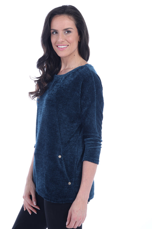 Scoop Neck L/S Chenille Top with Pockets