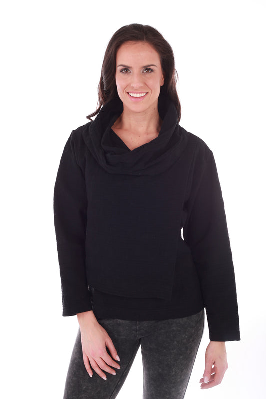 Textured Knit Cowl Neck Pullover