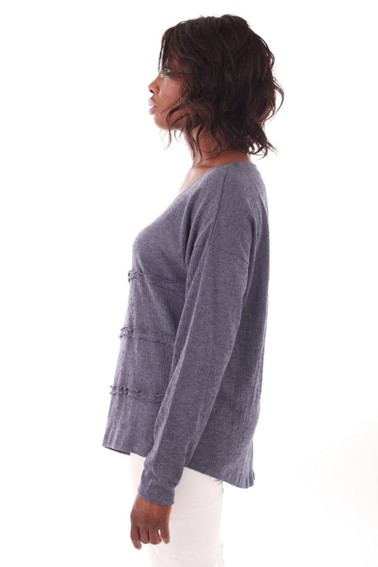 Charcoal long sleeve asymmetrical top - Side view