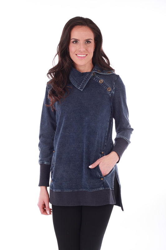 Navy Denim Pullover with Pockets