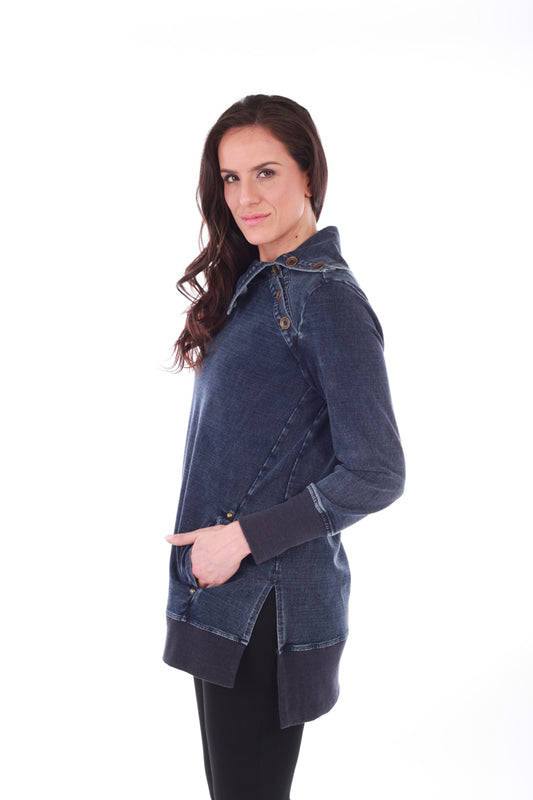 Navy Denim Pullover with Pockets