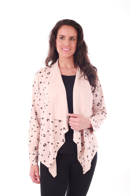 Light rose faux suede jacket with front draping - Front View