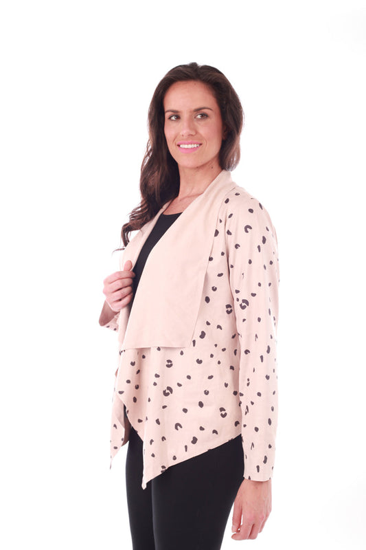 Light rose faux suede jacket with front draping - Side View