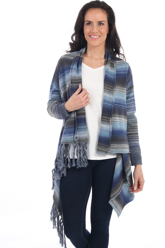 Space-Dyed Drape-Front Cardigan with Fringe