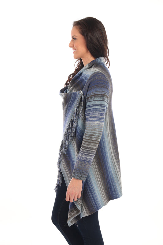 Space-Dyed Drape-Front Cardigan with Fringe