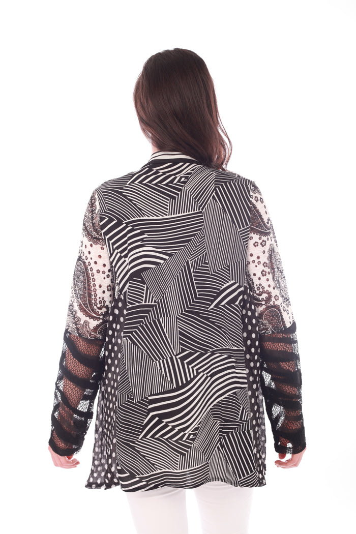 Graphic Mesh Cardigan with Front Drape