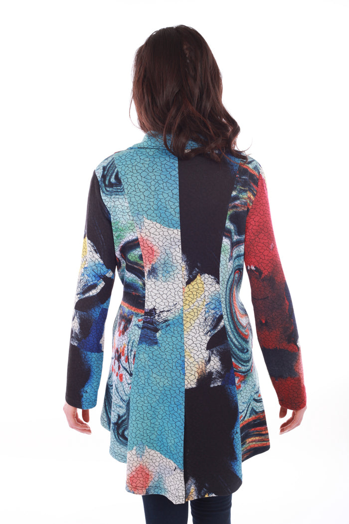 Button-Front Printed Jacket with Lapel