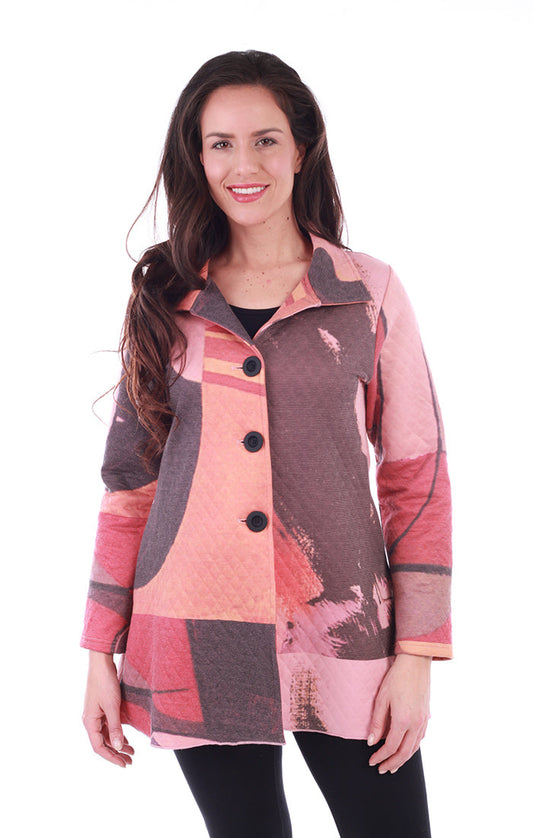 Multitoned pink quilted jacket with buttons - front view